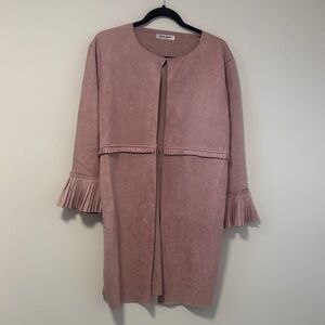Pleated Sleeve Faux Suede Pink Duster/Blazer